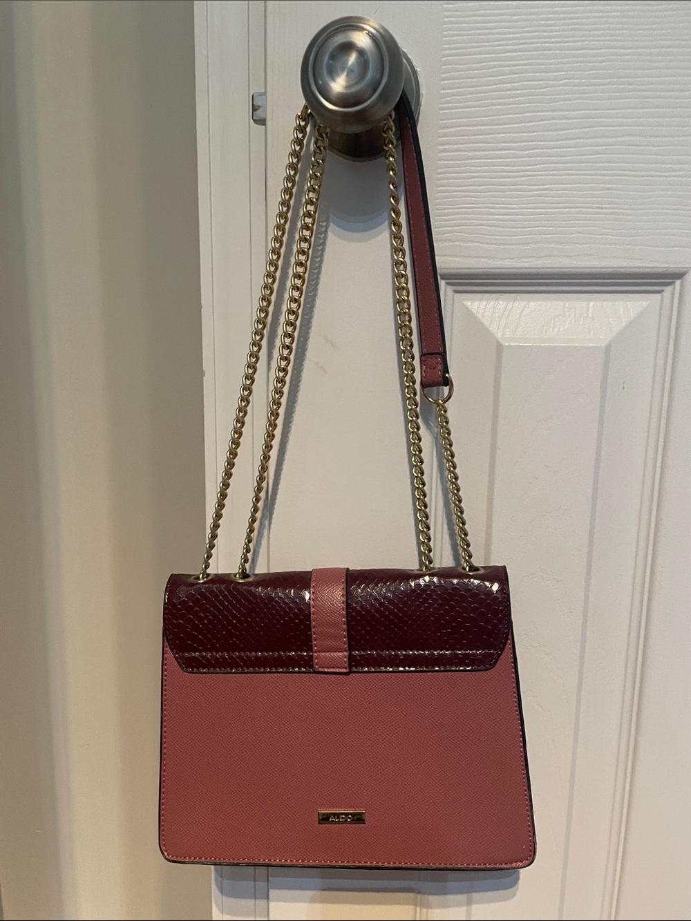 Women's Two-Tone Burgundy and Pink Chain Shoulder Bag - Picture 2 of 6